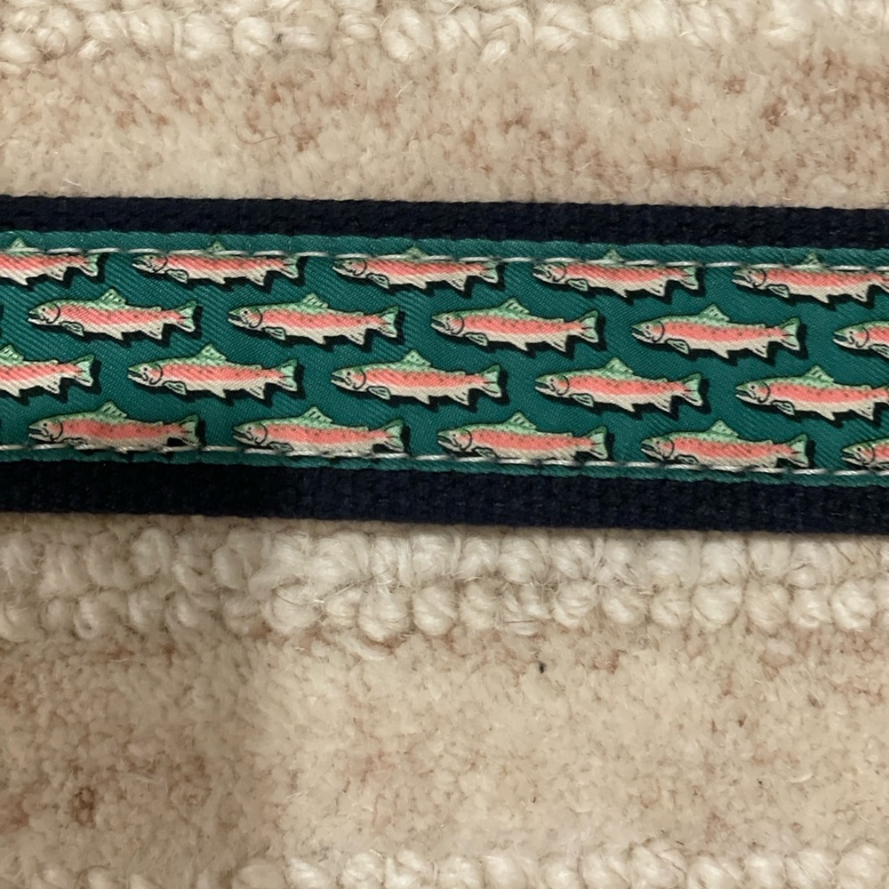 Vineyard Vines men’s green and pink trout belt.  Size 32.